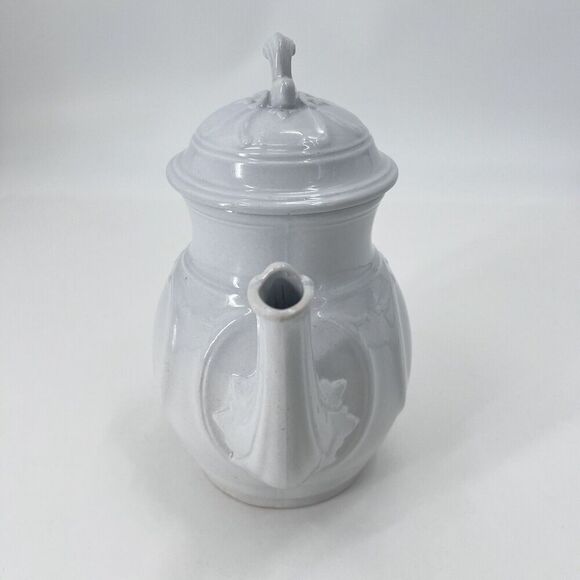 Antique Victorian White Ironstone China Teapot Cottage Farmhouse Decor - Picture 3 of 14